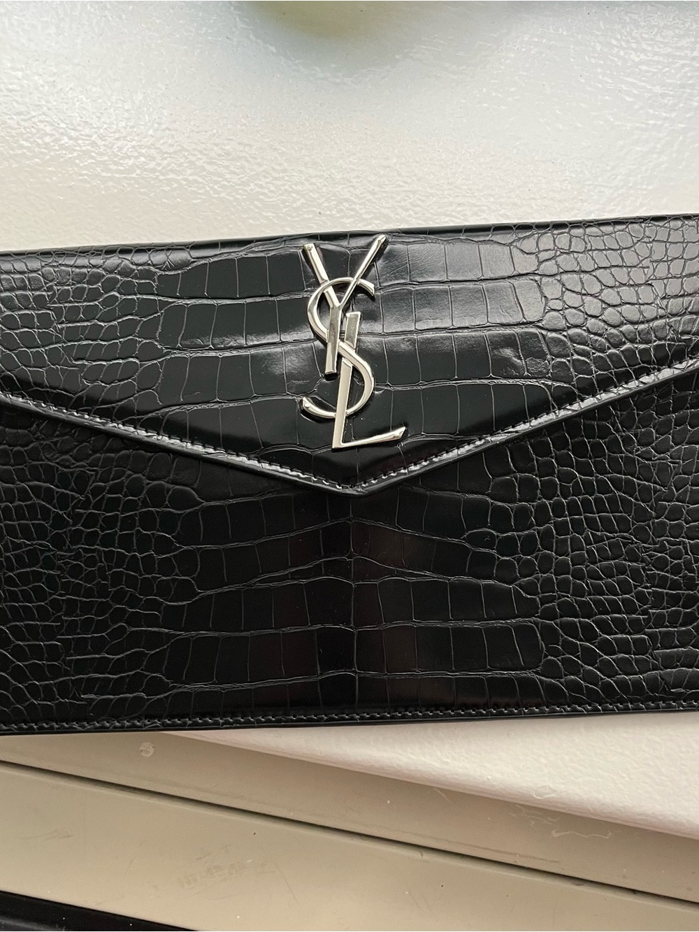 Saint Laurent Black Croc-Embossed Uptown Clutch - Picture 3 of 7